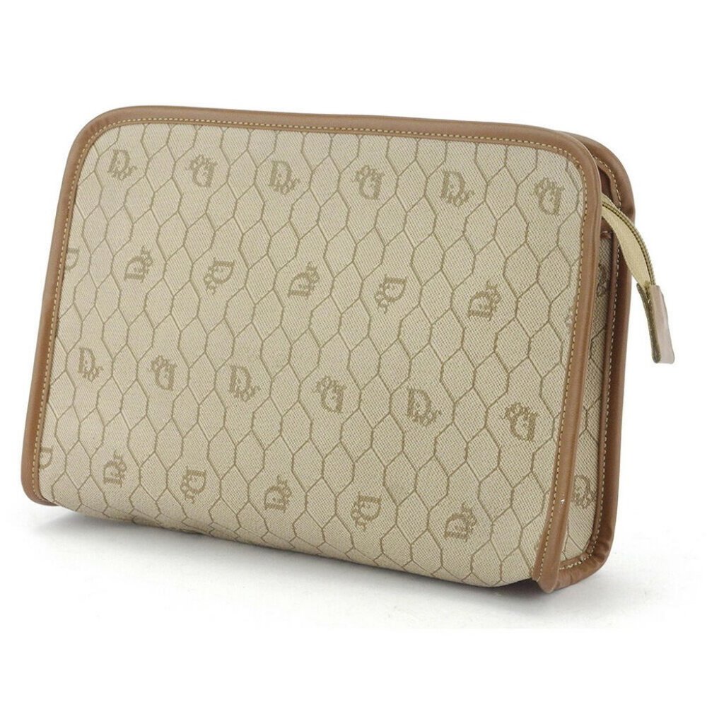 Authentic Dior Clutch Bag Logo beige PVC Leather
